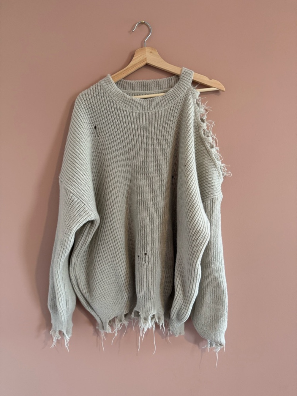 Distressed Cold Shoulder Sweater